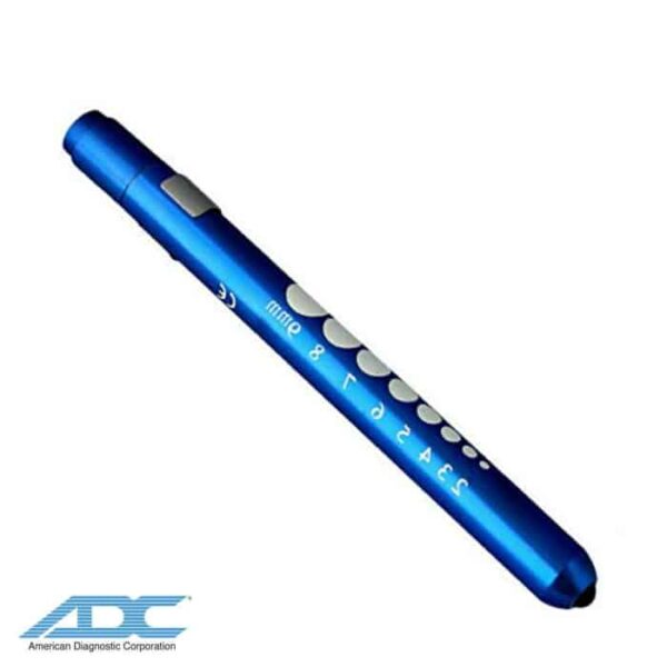 Linterna de examinación ADC Metalite azul con escala pupilar