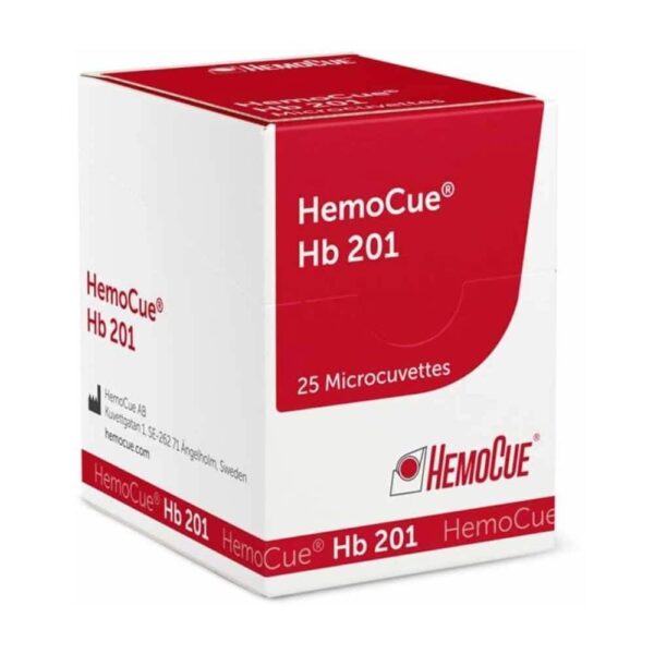 Detalle del empaque de microcubetas HemoCue Hb 201