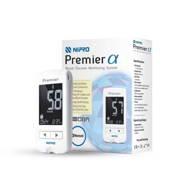 Glucómetro Nipro Premier Alpha con su presentación