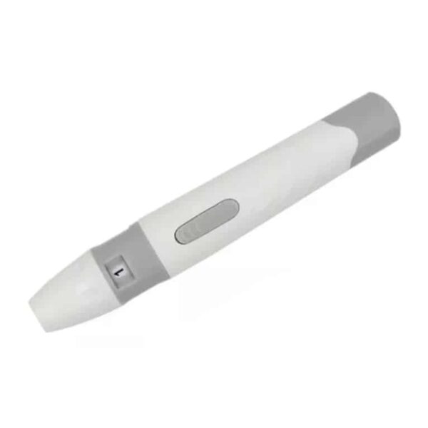 Lancetero para glucómetro con selector de profundidad y botón de accionamiento