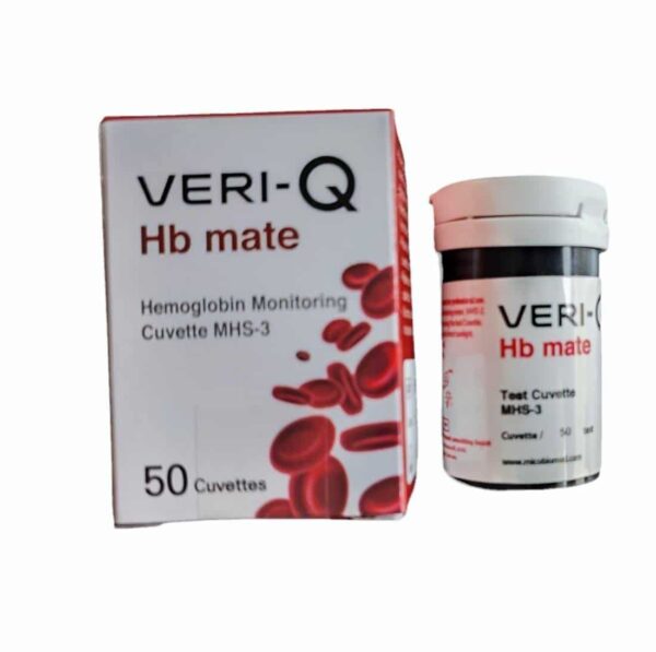 Kit Veri-Q Hb Mate MHS-3, vista del empaque y cubetas de prueba