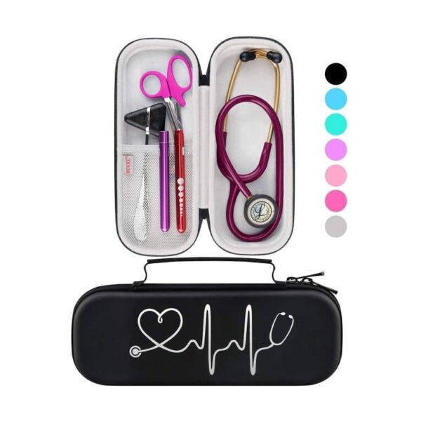 Estuche para estetoscopio Deluxe abierto y cerrado, con compartimento interior