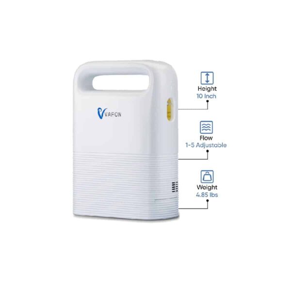 Concentrador de oxígeno portátil VARON NT-02, vista del equipo con asa