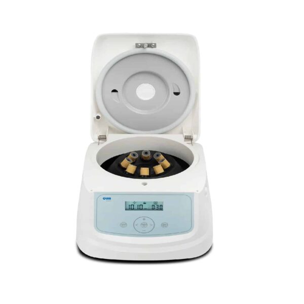 Centrífuga Digital QLAB‑Q0408E abierta con rotor de ocho tubos