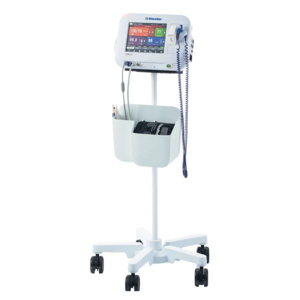 Soporte móvil para monitor RVS Riester: imagen con monitor montado