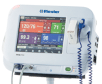 Detalle de la pantalla y controles del monitor de signos vitales Riester RVS-100