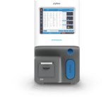 Vista frontal real del analizador Zybio Z50 con pantalla y conexiones