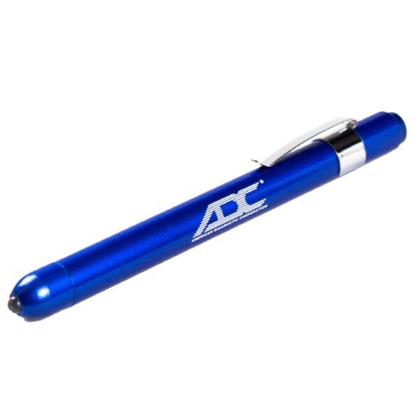 Linterna ADC Metalite II azul, vista del clip y pulsador