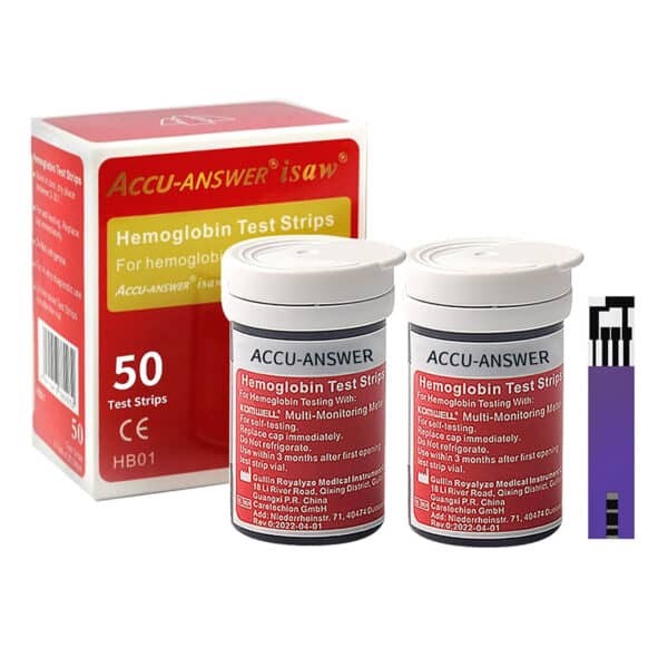 Tiras de hemoglobina Accu-Answer isaw HB01, caja y frascos