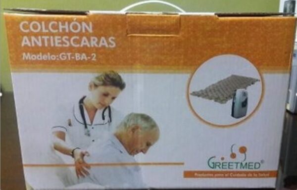 Empaque del colchón antiescaras Greetmed GT-BA-2 identificado por marca y modelo