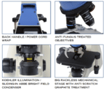 Detalles reales del Boeco BM700: asa posterior, objetivos, iluminación y platina