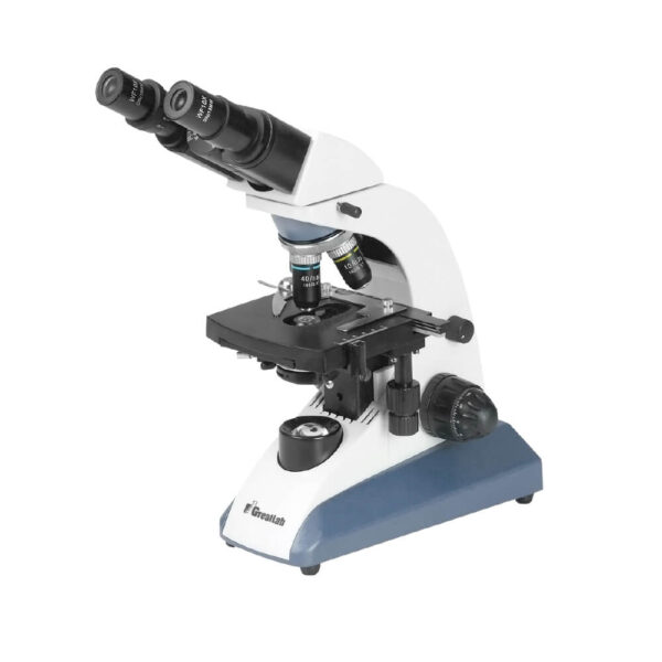 Microscopio Great Lab XSZ-157H en vista lateral con controles de enfoque